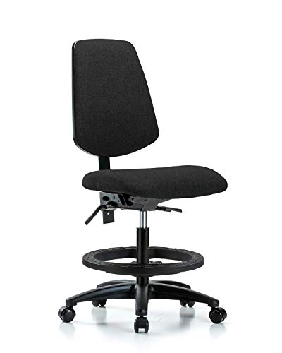 LabTech Seating LT42238 Orta Tezgah Sandalye, Kumaş, Orta Sırt Naylon Taban - Siyah Ayak Halkası, Tekerlekler, Siyah