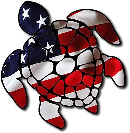 ıtsaskın1 Deniz Kaplumbağası Amerikan Bayrağı Amerika ABD Kaplumbağa Sticker Çıkartma Araba için (ABD'de Yapılan)