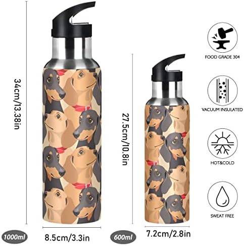 Glaphy Dachshund Köpekler Desenli Hasır Kapaklı Su Şişesi, BPA İçermez, 32 oz Su Şişeleri Yalıtımlı Paslanmaz Çelik,