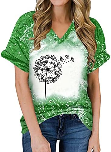 Kadın Üstleri Moda Kravat Boya Baskılı T Shirt 2023 Casual Gevşek Bluzlar Yaz V Boyun T-Shirt Kazak Gevşek Bluz Tee