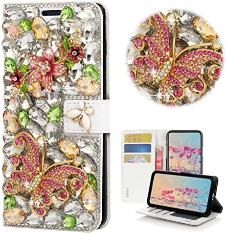 STENES Bling Cüzdan Telefon Kılıfı Samsung Galaxy S20 FE 5G ile Uyumlu Kılıf-Şık-3D El Yapımı Kristal Çiçek Çiçek