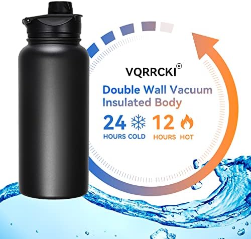 VQRRCKI 32 Oz Yalıtımlı Su Şişesi Toplu 8 Paket, Hasır Kapaklı ve Geniş Ağızlı Kapaklı Paslanmaz Çelik Spor Su Şişeleri,