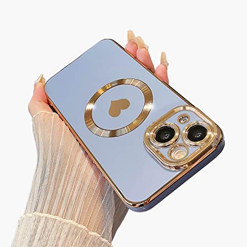 ankofave Manyetik iphone için kılıf 14 Kadınlar için Kılıf, Sevimli Altın Aşk Kalp Yumuşak MagSafe Durumda, yükseltilmiş