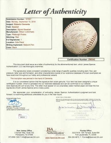Roberto Clemente Tek İmzalı İmzalı Beyzbol JSA COA Pittsburgh Pirates-İmzalı Beyzbol Topları