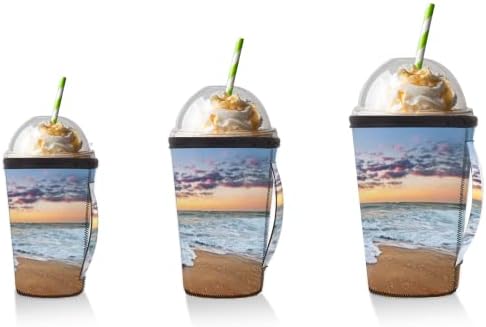 Yaz Okyanus Plaj Gündoğumu Kullanımlık Buzlu Kahve Kollu Kolu Neopren kupa kılıfı Soda, Latte, Çay, İçecekler, Bira