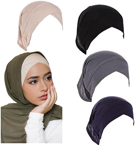 4 Adet Müslüman İç Başörtüsü Kap Kadınlar için Çapraz Türban Underscarf Undercap Kaput İslam Jersey Tüp Kapakları