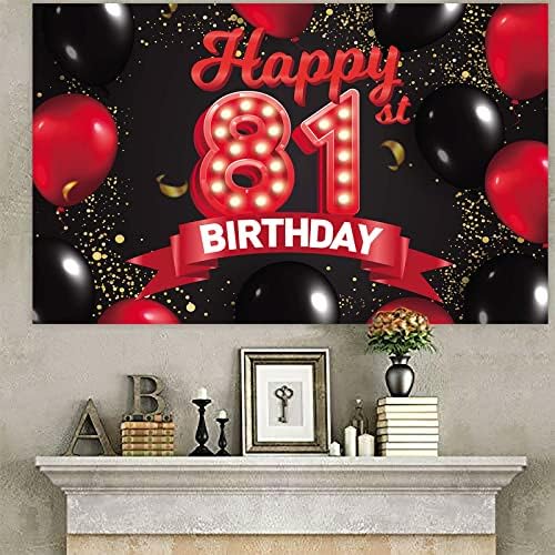 Mutlu 81st Doğum Günü Kırmızı ve Siyah Afiş Zemin Süslemeleri Balonlar Tema Dekor Kızlar Kadınlar için Prenses 81