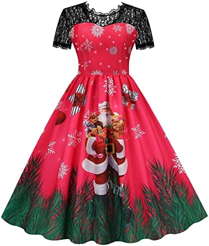 Noel Vintage Elbiseler Bayan Çiçek Dantel Kısa Kollu Kokteyl Parti Elbise Sevimli Yüksek Bel askı elbise Elbisesi