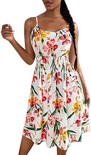 Iş rahat elbise Kadınlar için Bayan Crewneck Yaz Spagetti Kayışı Elbiseler Çiçek Maxi Elbiseler Kadınlar için