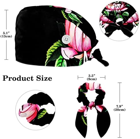 Ayarlanabilir Çalışma Kap Düğmesi ile, Yaz Siyah Çiçek Çiçek Cerrahi Kap Ter Bandı, kravat Geri Şapka Yay ile Saç