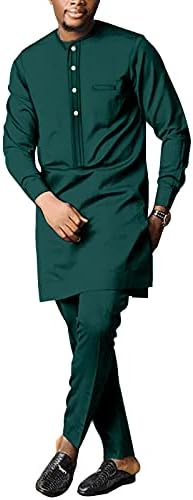 Afrika erkek Resmi Giysi Dashiki Gömlek ve Pantolon İki Parçalı Takım Elbise Geleneksel Uzun Kollu Kıyafetler