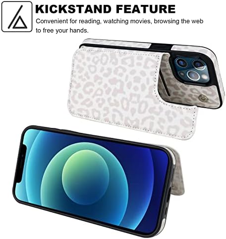 HAOPİNSH iPhone 12 Pro Max Cüzdan Kılıf Kart Tutucu ile, Beyaz Leopar Çita Desen Arka Kapak PU Deri Kickstand Kart