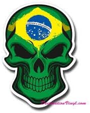 3 adet Brezilya bayrağı Brezilya kafatası sert şapka etiket çıkartma kask etiket kaba komik