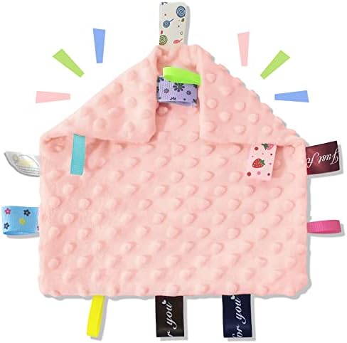 Firstsix Buruşuk Etiket Güvenlik Battaniyesi, Renkli Etiketli Minky Nokta Yatıştırıcı Battaniye, Erkek ve Kız Çocukları