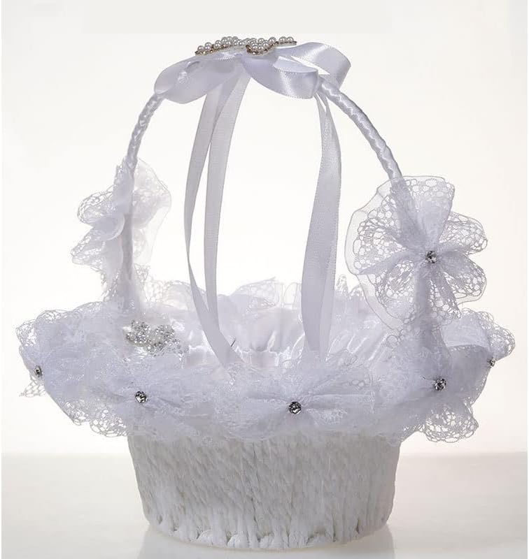 ZJHYXYH Büyük Yay Çiçek Sepeti Düğün Malzemeleri Inci Taklidi Sepeti Çiçek Kız Düğün Gelin Taşınabilir Çiçek Sepeti