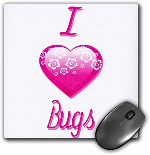 3dRose LLC 8 x 8 x 0,25 inç Mouse Pad, Güzel Pembe Çiçekli Böcekleri Seviyorum (mp_121436_1)