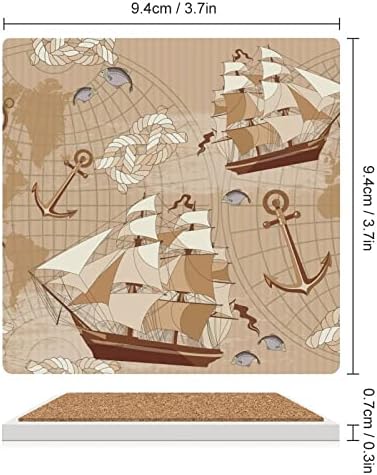 Deniz Macera Eski Harita Bardak İçecekler için Kare seramik fincan Mat Mantar Tabanı ile 6 ADET