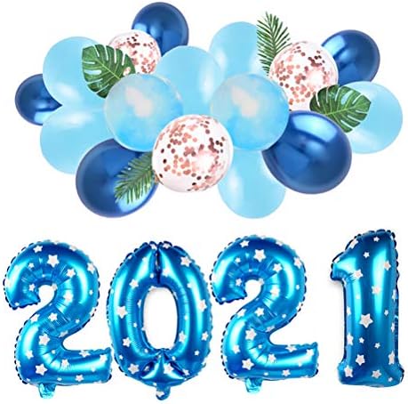 Amosfun 1 Takım 32 İnç 2021 Numarası Alüminyum Folyo Balon Lateks Balon Seti Yeni Yıl Mavi Parti Malzemeleri