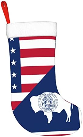 QG ZZX Amerika Wyoming Eyalet Bayrağı Noel Çorap Noel Çorap Şömine Asılı Çorap 18 İnç Tatil Dekorasyon