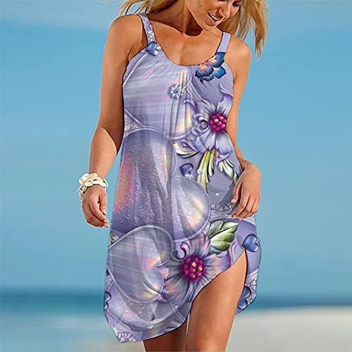 Bayan Moda Boho Degrade Baskı Yuvarlak Boyun Kolsuz Splice Askı Plaj tatil elbisesi kadın elbisesi