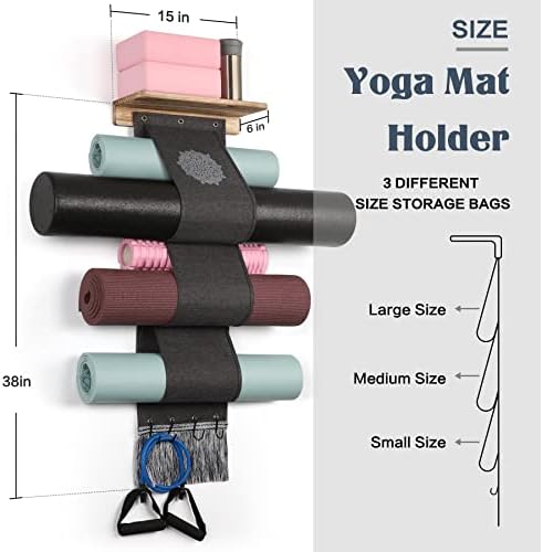 Yoga Mat Tutucu Duvar Montaj Yoga Mat Depolama Raf ile 3 Boyutları Cep Ahşap Yüzer Raflar ve 4 Kanca Asılı için Köpük