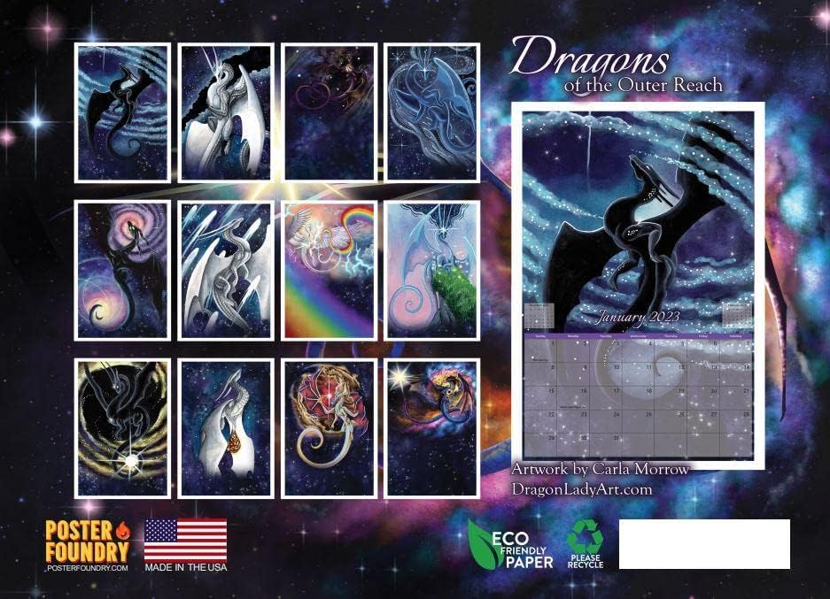 Dragon by Carla Morrow Takvim 2023 Aylık Duvara Asılı Takvimler Dış Erişim Fantezi Sanatçı Çizimi Büyük Planlayıcı