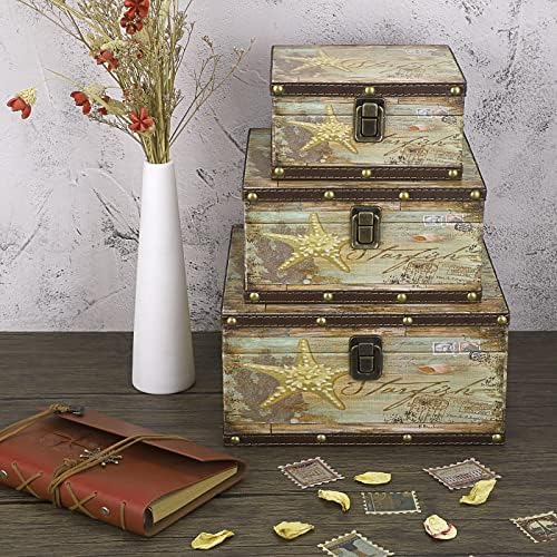 Hipiwe Vintage Hazine Sandığı Kutusu Ahşap + PU Deri Saklama kutusu Dekoratif kapaklı ve Mandallı kutu Rustik Hatıra