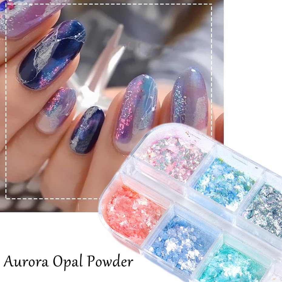 Aurora Opal Neon Tozu Tırnak Glitter Bukalemun Gevreği 12 Renk Alüminyum Folyo Pullu Krom Tozu Jel Lehçe Ovmak Toz