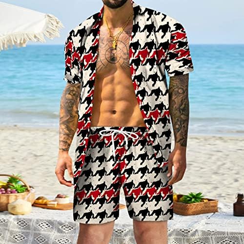 Erkekler Mahkemesi Takım Elbise Gömlek Baskılı Plaj Kollu Kısa Erkek Casual Düğmeli Yaz Rahat Set Bahar Kar Takım