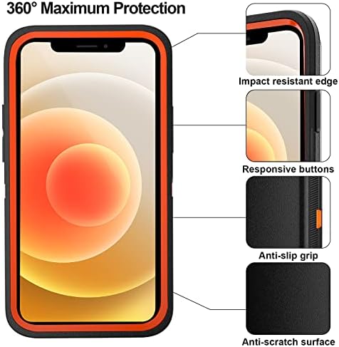 BypaBox iPhone 12 Kılıf ve 2 Ekran Koruyucu Temperli Camlı iPhone 12 Pro Kılıf, Ağır Hizmet Tipi Tam Koruma Askeri