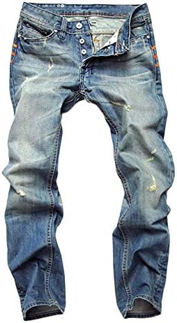 Andongnywell erkek Orta Bel Yırtık Kot Sıkıntılı Slim Fit Casual Denim Pantolon Pantolon Fermuar Düğmesi İle