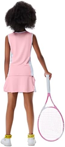 LİONJİE Çocuk Kız Tenis Golf Kıyafet Kolsuz Elbise Tank Top Skorts Etekler Atletik Setleri Şort Cepler 3-12Y