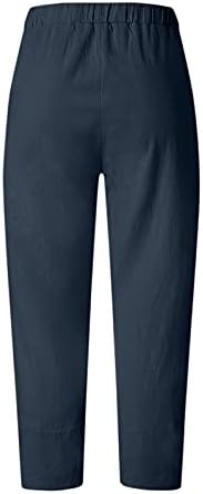 Baggy Pamuk Keten Pantolon Kadınlar için Rahat Elastik Bel Yaz Boho Geniş Bacak Harem pantolon Vintage Kırpılmış Pantolon