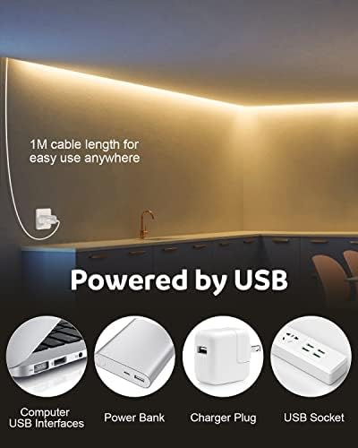 Aclorol USB COB LED şerit ışıklar sıcak beyaz Led TV arkaplan ışığı 5 V 1 M 3.28 FT 320 LEDs 3000 K CRI85+ FCOB COB