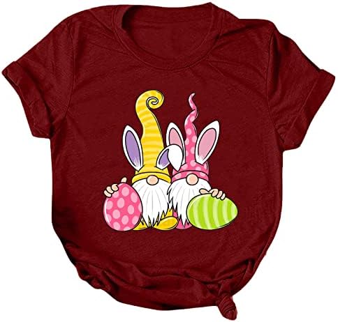 Gevşek Fit Paskalya T Shirt Kadınlar için Komik Sevimli Cüceler Yumurta Baskılı T Shirt Rahat Yuvarlak Boyun Kısa