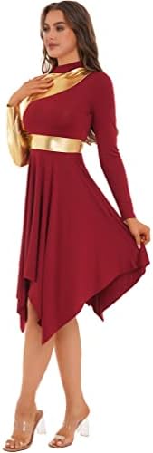 vastwit kadın Renk Bloğu Metalik Uzun Kollu Liturjik Övgü Dans Tunik İbadet Lirik Dans Elbise