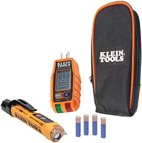 Klein Tools RT250KİT Temassız voltmetre ve LCD ve El Feneri ile GFCI Priz Test Cihazı, Gerilim Elektrik Test Kiti