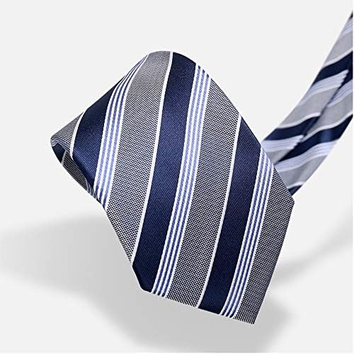 Manoble Moda erkek Bağları Resmi İş 3.15 Kravatlar Erkekler için Koyu Açık Mavi Gri Çizgili Kravatlar + Hediye Kutusu