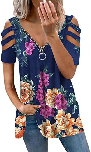 Kızlar Derin V Boyun T Shirt Kısa Kollu 2023 Kapalı Omuz Pamuk Grafik Baskı Çiçek Bluz Tee Bayan X4