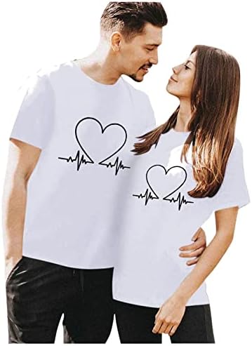 Akollsppnsy sevgililer Günü Eşleşen Çift T-Shirt Yuvarlak Boyun 2023 Kısa Kollu Gömlek Gevşek Atletik Kadınlar için