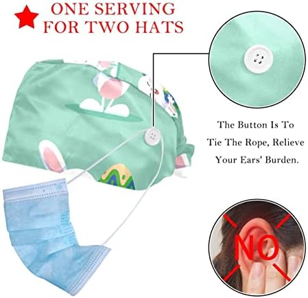 DEYYA 2 Packs Sevimli Paskalya Desen Ayarlanabilir Çalışma Kap Düğmesi ile Ter Bandı Hemşireler için Kadın At Kuyruğu