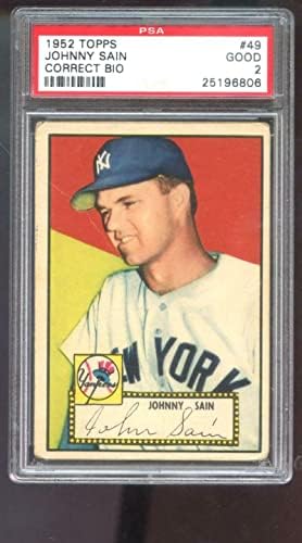 1952 Topps 49 Johnny Sain PSA 2 Kademeli Beyzbol Kartı New York Yankees Kırmızı Arkadan Sarkan Beyzbol Kartları