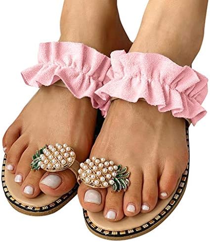 Kadınlar için terlik Kapalı Kızlar İnci Düz Bohem Tarzı Rahat Sandalet Terlik plaj ayakkabısı Kemer Desteği Sandalet
