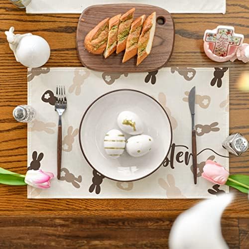 Artoid Modu Kahverengi Bunny Tavşan Bebek Renk Mutlu Paskalya Placemats 4 Set, 12x18 İnç Mevsimsel Bahar Tatil Masa