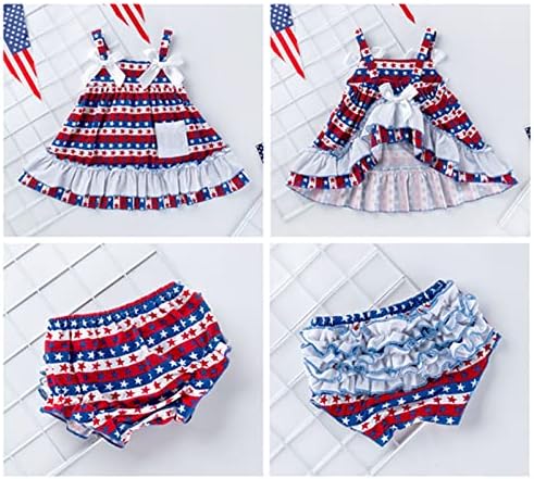 Küçük Kız Elbise Yaz Çocuk Kız Bağımsızlık Günü Yıldız Şerit Baskı Elbise Bebek Kız Bayrağı yaz giysileri Seti