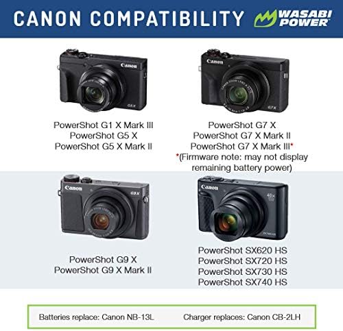 Wasabi Güç Pil (2-Pack) çifte şarj makinesi Canon NB-13L, PowerShot G1 X Mark III, G5 X, G5 X Mark II, G7 X, G7 X