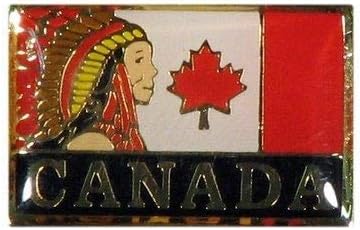 Kelime Yaka İğnesi rozeti ile Yerli Şef ve Kanada Ülke Bayrağı .Boyut: 1 x 5/8 inç Yeni