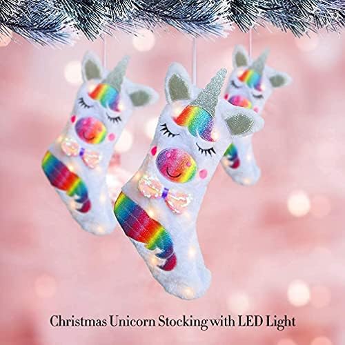 shelly ev Noel Çorap ile led ışık Unicorn Sparkly Sequins Çorap Noel Dekorasyon için