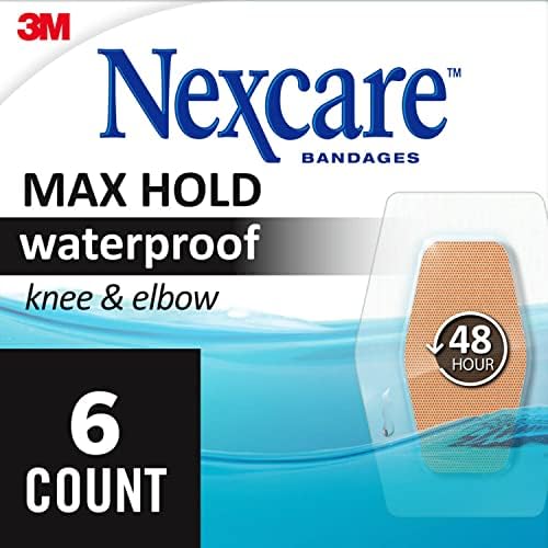 Nexcare Max Hold Su Geçirmez Bandajlar, Rahat, Düşük Profilli Film Cilde Yakın, Diz ve Dirsek, 2,38 x 3,5 inç, 6 Sayım