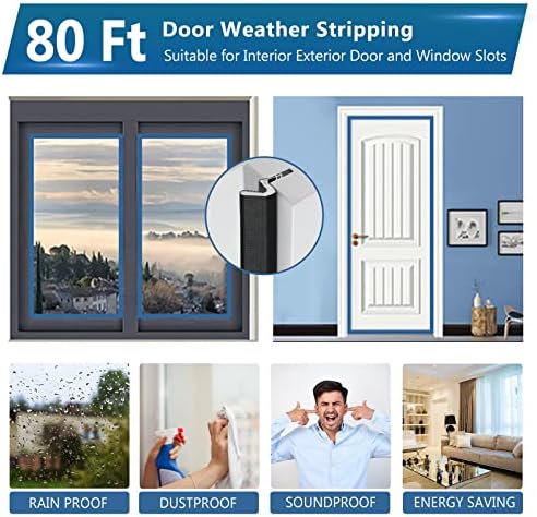 80 Feet Kapı Hava Sıyırma, Kapı Çerçevesi ve Pencere için Fingwerk V Şeklinde Çentik Hava Sıyırma sızdırmazlık bandı,